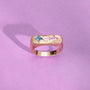 Bague Aurora dorée en plaqué or 18 carats ornée de topazes bleue et London Blue et d’une améthyste violette