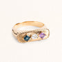 Bague Aurora dorée en plaqué or 18 carats ornée de topazes bleue et London Blue et d’une améthyste violette